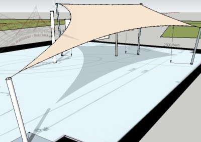 3D Darstellung für die Beschattungsmöglichkeit des Spielschiffes mit einem Saisonsegel.