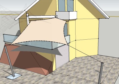 3D Entwurf für die Beschattung des kleinen Hochbalkons vor allem für die Nachmittagsstunden.
